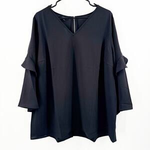 ALFANI Blouse Size 2X Ruffle Bell Sleeves Black NWT Plus Curvy Business Office